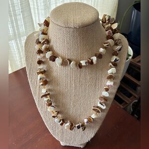 Brown and Cream Beaded Shell Necklace